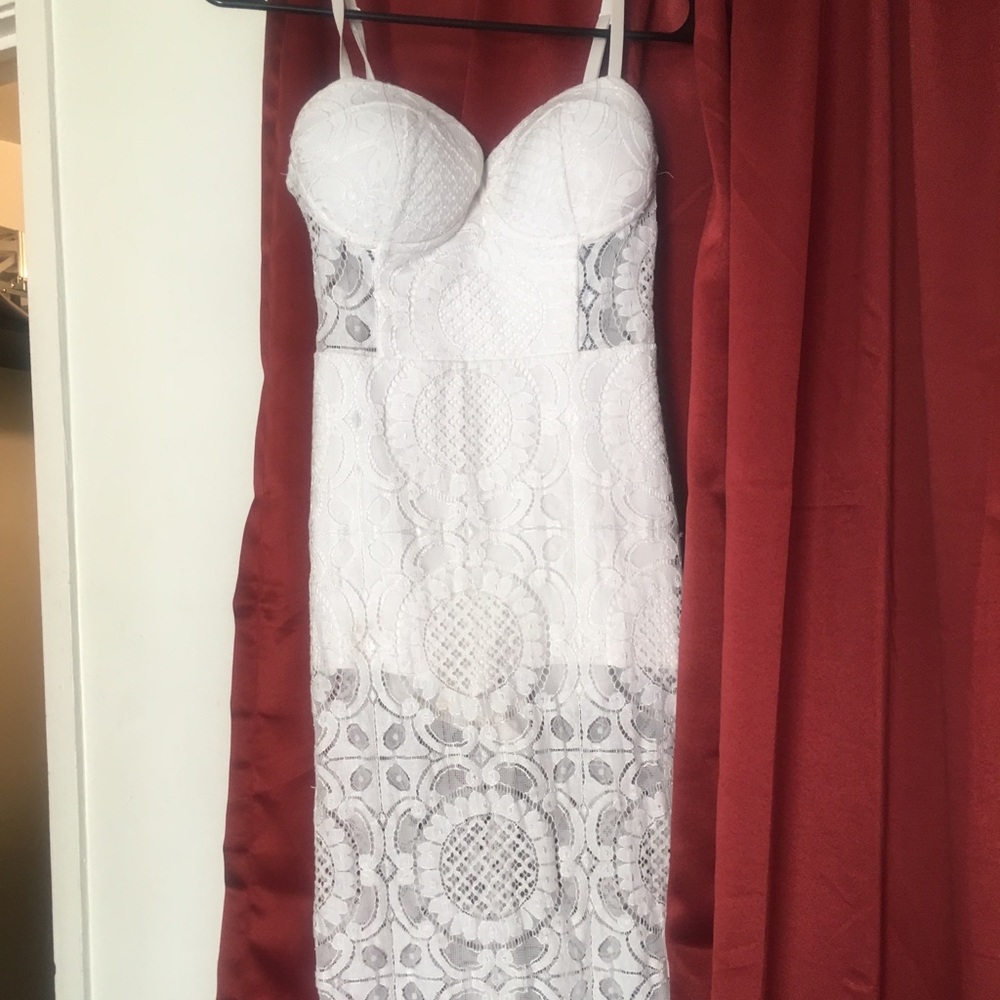 Bebe White Jumper one piece lace formal size 4.
